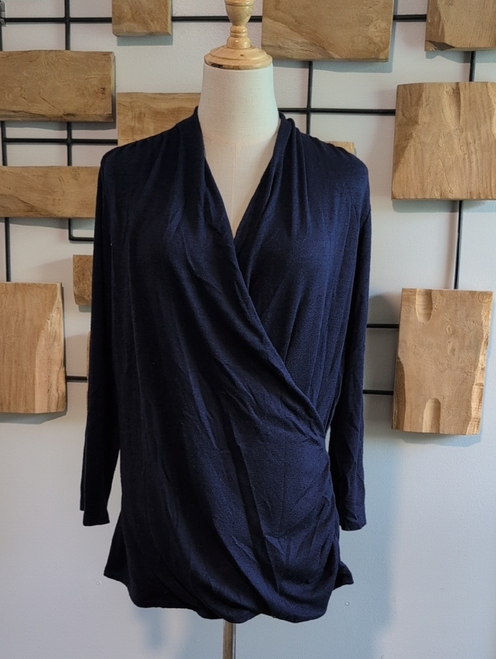 41 Hawthorn Navy Wrap-Style Long Sleeve Knit Blouse